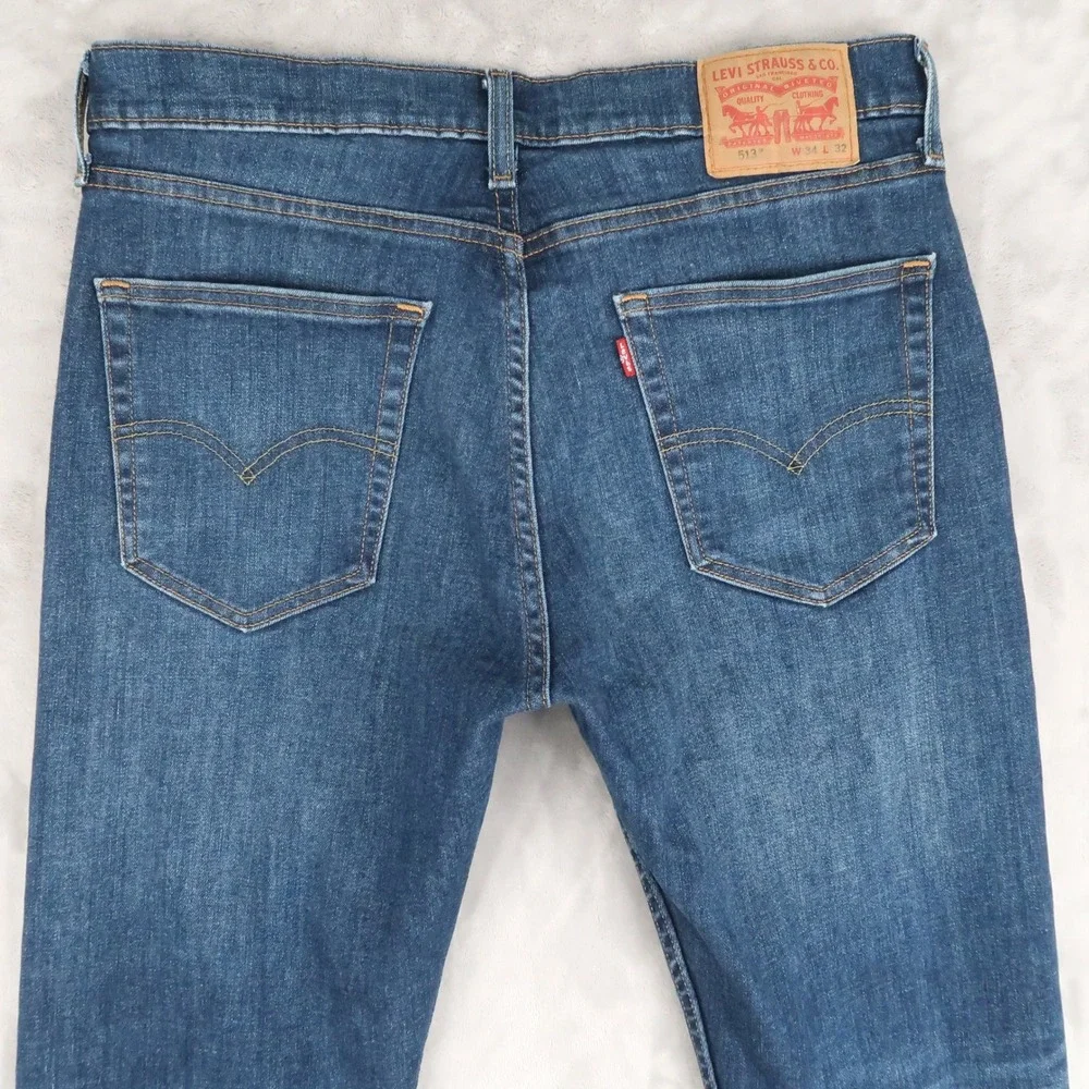Levi's Jeans Mens 34x32 Fits 33x31.5 Blue 513 Slim Straight Stretch 08513-0934